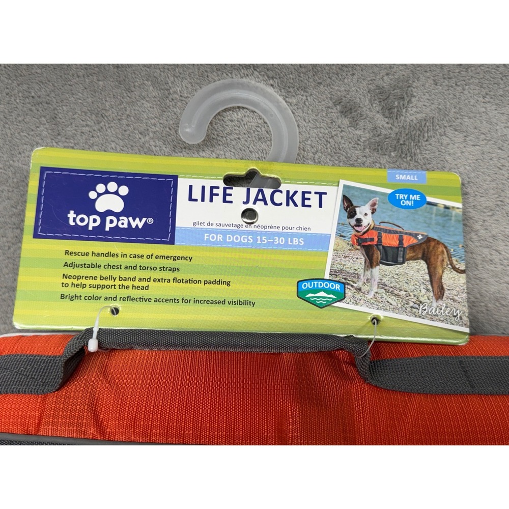 Top Paw Orange Neoprene Dog Life Jacket Small 15-30 lbs Water Safety Vest Handle - Picture 3 of 6